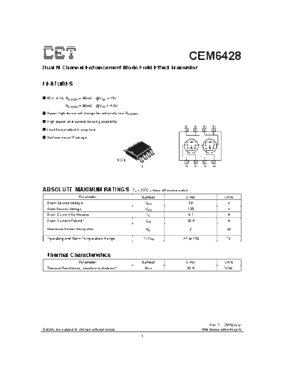 CET cem6428  . Electronic Components Datasheets Active components Transistors CET cem6428.pdf