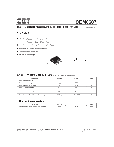 CET cem6607  . Electronic Components Datasheets Active components Transistors CET cem6607.pdf
