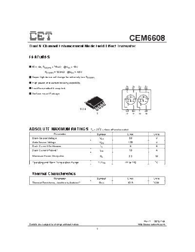 CET cem6608  . Electronic Components Datasheets Active components Transistors CET cem6608.pdf