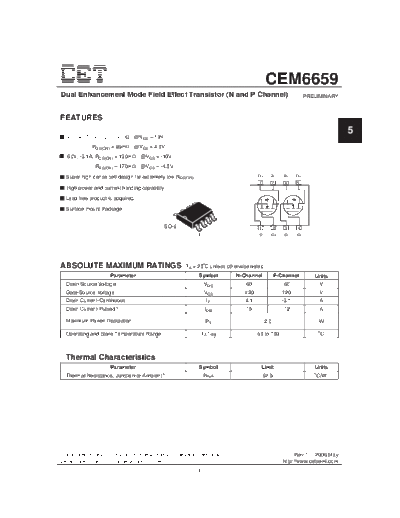 CET cem6659  . Electronic Components Datasheets Active components Transistors CET cem6659.pdf