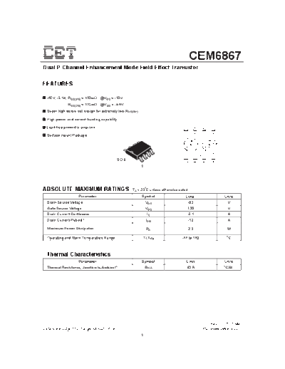 CET cem6867  . Electronic Components Datasheets Active components Transistors CET cem6867.pdf