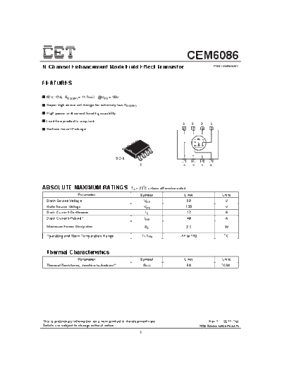 CET cem6086  . Electronic Components Datasheets Active components Transistors CET cem6086.pdf