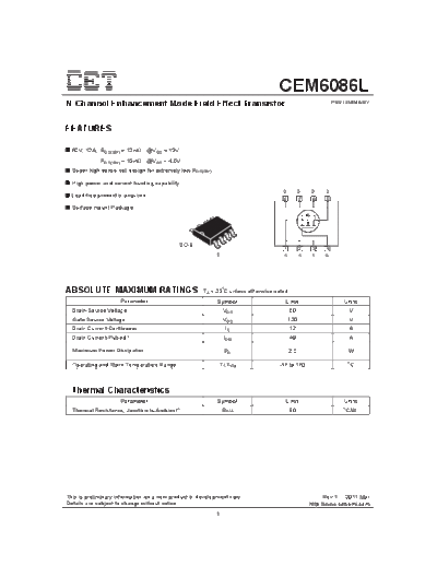 CET cem6086l  . Electronic Components Datasheets Active components Transistors CET cem6086l.pdf