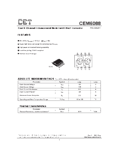 CET cem6088  . Electronic Components Datasheets Active components Transistors CET cem6088.pdf