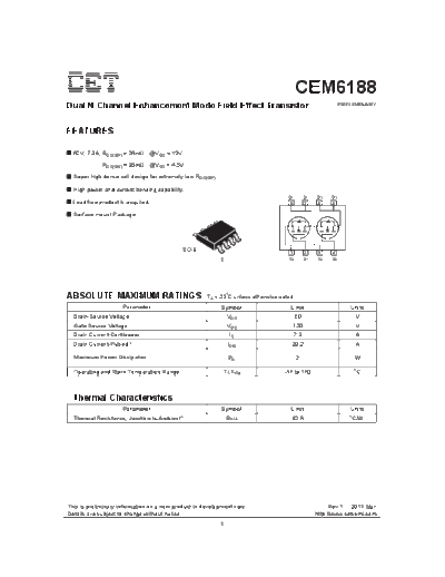 CET cem6188  . Electronic Components Datasheets Active components Transistors CET cem6188.pdf