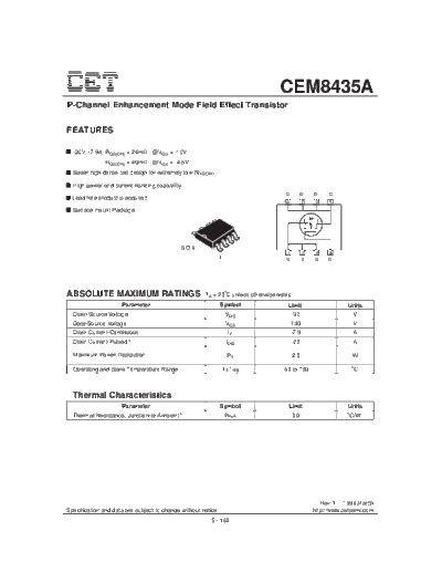 . Electronic Components Datasheets cem8435a  . Electronic Components Datasheets Active components Transistors CET cem8435a.pdf