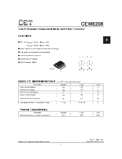 CET cem8208  . Electronic Components Datasheets Active components Transistors CET cem8208.pdf