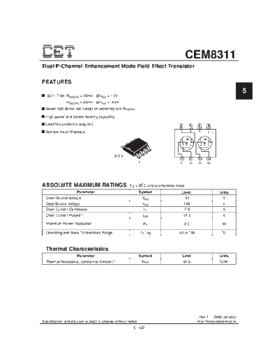 CET cem8311  . Electronic Components Datasheets Active components Transistors CET cem8311.pdf