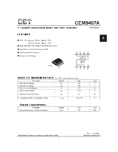 CET cem9407a  . Electronic Components Datasheets Active components Transistors CET cem9407a.pdf