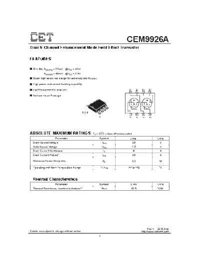CET cem9926a  . Electronic Components Datasheets Active components Transistors CET cem9926a.pdf