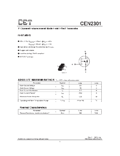 CET cen2301  . Electronic Components Datasheets Active components Transistors CET cen2301.pdf