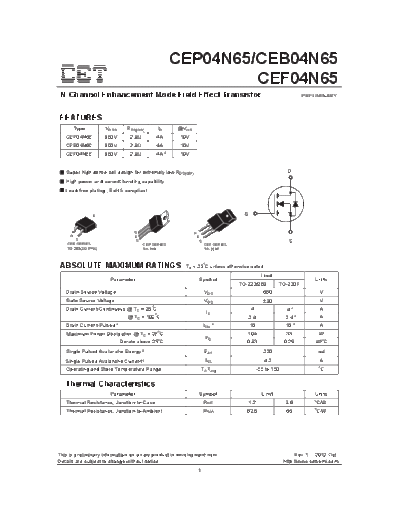 CET cep04n65 ceb04n65 cef04n65  . Electronic Components Datasheets Active components Transistors CET cep04n65_ceb04n65_cef04n65.pdf