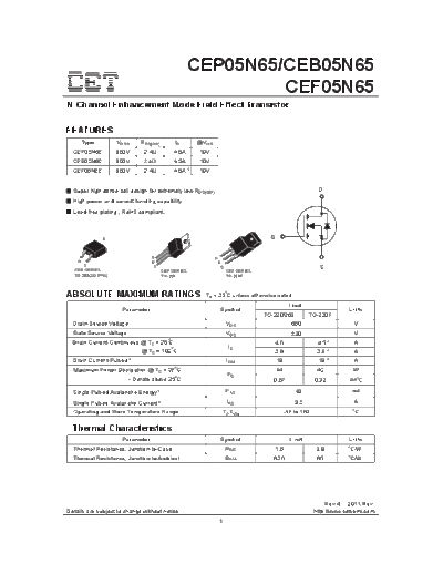 CET cep05n65 ceb05n65 cef05n65  . Electronic Components Datasheets Active components Transistors CET cep05n65_ceb05n65_cef05n65.pdf