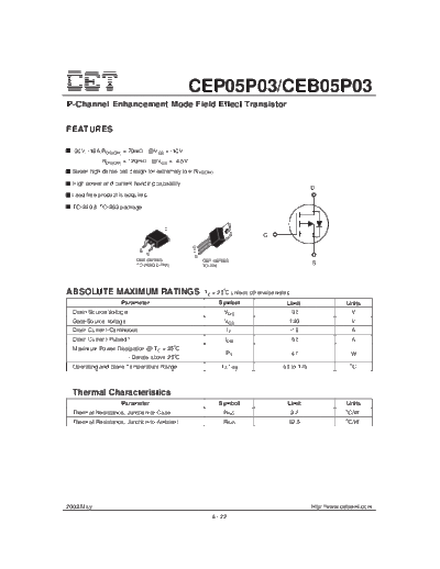 CET cep05p03 ceb05p03  . Electronic Components Datasheets Active components Transistors CET cep05p03_ceb05p03.pdf