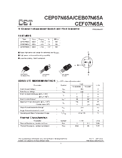 CET cep07n65a ceb07n65a cef07n65a  . Electronic Components Datasheets Active components Transistors CET cep07n65a_ceb07n65a_cef07n65a.pdf