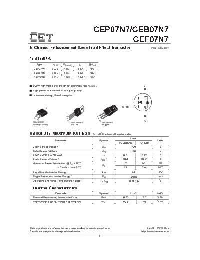 CET cep07n7 ceb07n7 cef07n7  . Electronic Components Datasheets Active components Transistors CET cep07n7_ceb07n7_cef07n7.pdf