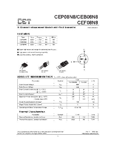 CET cep08n8 ceb08n8 cef08n8  . Electronic Components Datasheets Active components Transistors CET cep08n8_ceb08n8_cef08n8.pdf