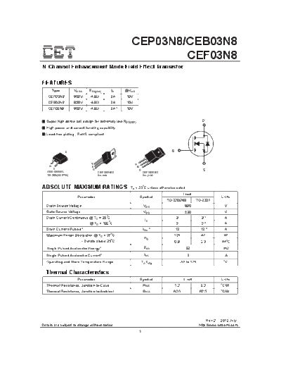 CET cep03n8 ceb03n8 cef03n8  . Electronic Components Datasheets Active components Transistors CET cep03n8_ceb03n8_cef03n8.pdf