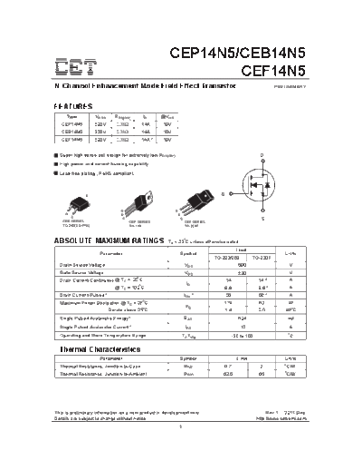 CET cep14n5 ceb14n5 cef14n5  . Electronic Components Datasheets Active components Transistors CET cep14n5_ceb14n5_cef14n5.pdf