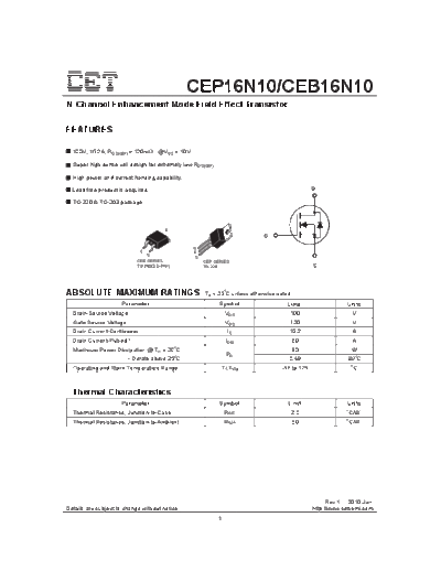 CET cep16n10 ceb16n10  . Electronic Components Datasheets Active components Transistors CET cep16n10_ceb16n10.pdf