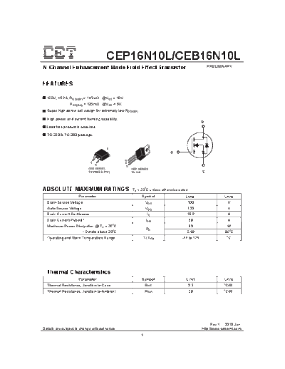 CET cep16n10l ceb16n10l  . Electronic Components Datasheets Active components Transistors CET cep16n10l_ceb16n10l.pdf