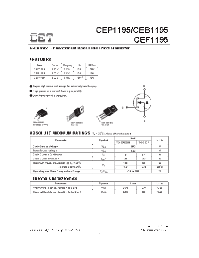 CET cep1195 ceb1195 cef1195  . Electronic Components Datasheets Active components Transistors CET cep1195_ceb1195_cef1195.pdf