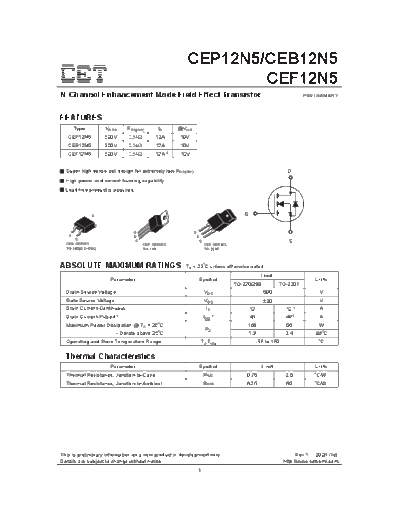 CET cep12n5 ceb12n5 cef12n5  . Electronic Components Datasheets Active components Transistors CET cep12n5_ceb12n5_cef12n5.pdf
