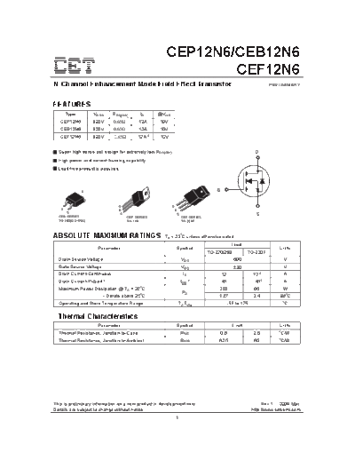 CET cep12n6 ceb12n6 cef12n6  . Electronic Components Datasheets Active components Transistors CET cep12n6_ceb12n6_cef12n6.pdf