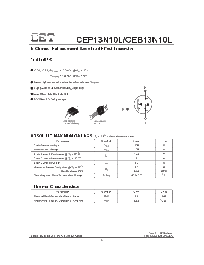 CET cep13n10l ceb13n10l  . Electronic Components Datasheets Active components Transistors CET cep13n10l_ceb13n10l.pdf