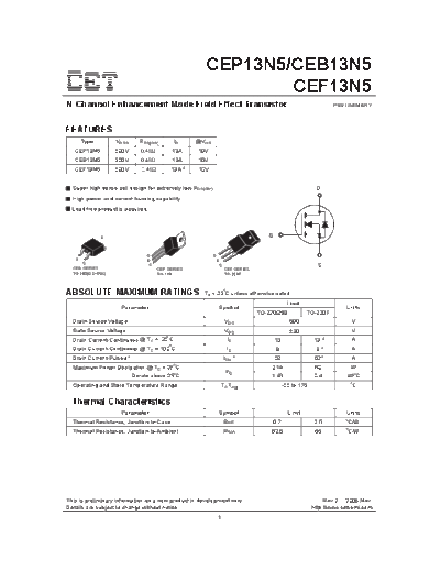 CET cep13n5 ceb13n5 cef13n5  . Electronic Components Datasheets Active components Transistors CET cep13n5_ceb13n5_cef13n5.pdf