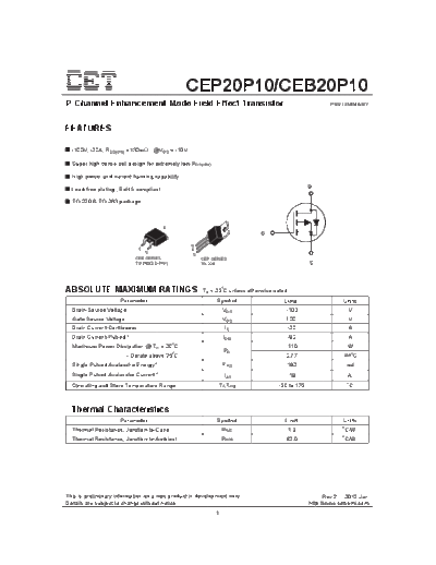 CET cep20p10 ceb20p10  . Electronic Components Datasheets Active components Transistors CET cep20p10_ceb20p10.pdf