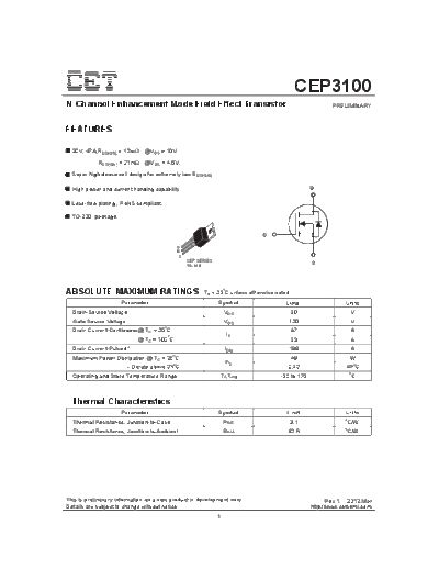 CET cep3100  . Electronic Components Datasheets Active components Transistors CET cep3100.pdf