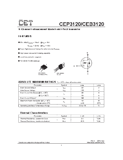. Electronic Components Datasheets cep3120 ceb3120  . Electronic Components Datasheets Active components Transistors CET cep3120_ceb3120.pdf