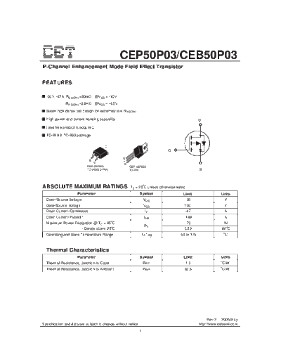 CET cep50p03 ceb50p03  . Electronic Components Datasheets Active components Transistors CET cep50p03_ceb50p03.pdf