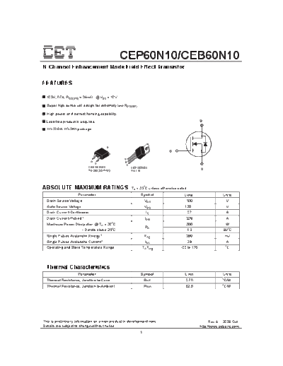 CET cep60n10 ceb60n10  . Electronic Components Datasheets Active components Transistors CET cep60n10_ceb60n10.pdf