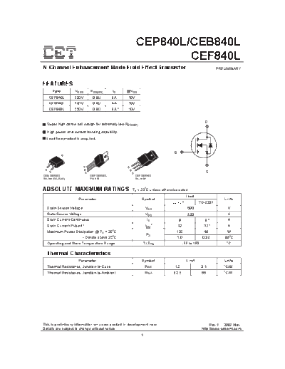 CET cep840l ceb840l cef840l  . Electronic Components Datasheets Active components Transistors CET cep840l_ceb840l_cef840l.pdf