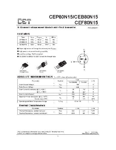 CET cep80n15 ceb80n15 cef80n15  . Electronic Components Datasheets Active components Transistors CET cep80n15_ceb80n15_cef80n15.pdf