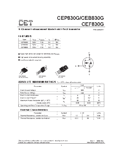 CET cep830g ceb830g cef830g  . Electronic Components Datasheets Active components Transistors CET cep830g_ceb830g_cef830g.pdf