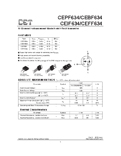 CET cepf634 cebf634 ceif634 ceff634  . Electronic Components Datasheets Active components Transistors CET cepf634_cebf634_ceif634_ceff634.pdf