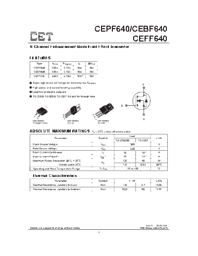 CET cepf640 cebf640 ceff640  . Electronic Components Datasheets Active components Transistors CET cepf640_cebf640_ceff640.pdf