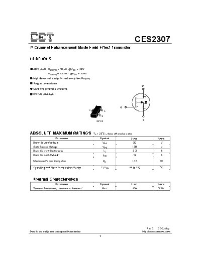 CET ces2307  . Electronic Components Datasheets Active components Transistors CET ces2307.pdf
