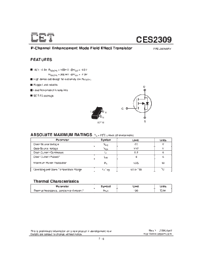 CET ces2309  . Electronic Components Datasheets Active components Transistors CET ces2309.pdf