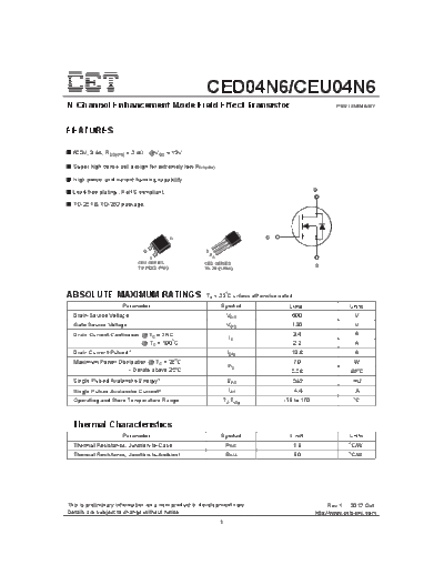 CET ceu04n6 ced04n6  . Electronic Components Datasheets Active components Transistors CET ceu04n6_ced04n6.pdf