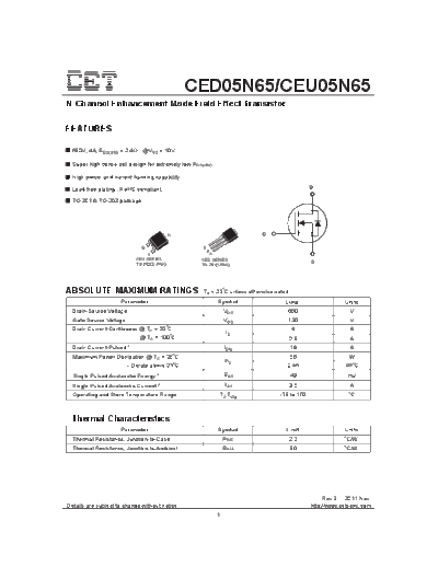 CET ceu05n65 ced05n65  . Electronic Components Datasheets Active components Transistors CET ceu05n65_ced05n65.pdf