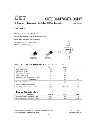 CET ceu06n7 ced06n7  . Electronic Components Datasheets Active components Transistors CET ceu06n7_ced06n7.pdf