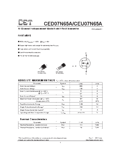 CET ceu07n65a ced07n65a  . Electronic Components Datasheets Active components Transistors CET ceu07n65a_ced07n65a.pdf