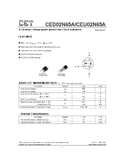 CET ceu02n65a ced02n65a  . Electronic Components Datasheets Active components Transistors CET ceu02n65a_ced02n65a.pdf