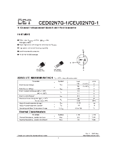 CET ceu02n7g-1 ced02n7g-1  . Electronic Components Datasheets Active components Transistors CET ceu02n7g-1_ced02n7g-1.pdf