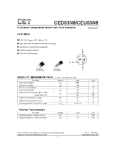 CET ceu03n8 ced03n8  . Electronic Components Datasheets Active components Transistors CET ceu03n8_ced03n8.pdf