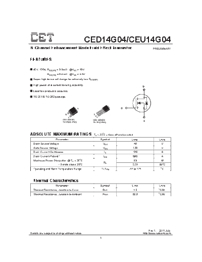 CET ceu14g04 ced14g04  . Electronic Components Datasheets Active components Transistors CET ceu14g04_ced14g04.pdf